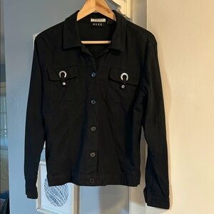 Vintage Elcc Linen Women's Black Button Up Collard Lightweight Jacket Size M